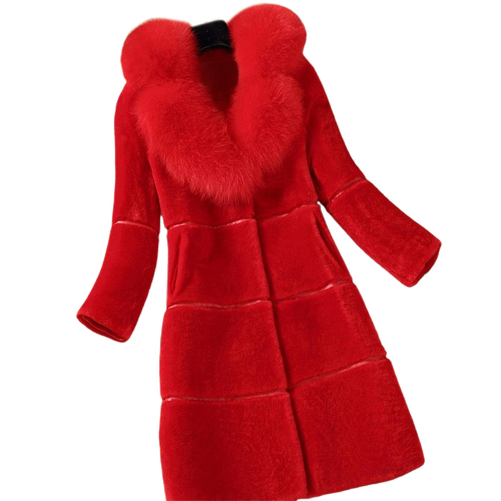 Office Lady Coat Horizontal Stripes Mid-length Plush Turn Down Collar Overcoat