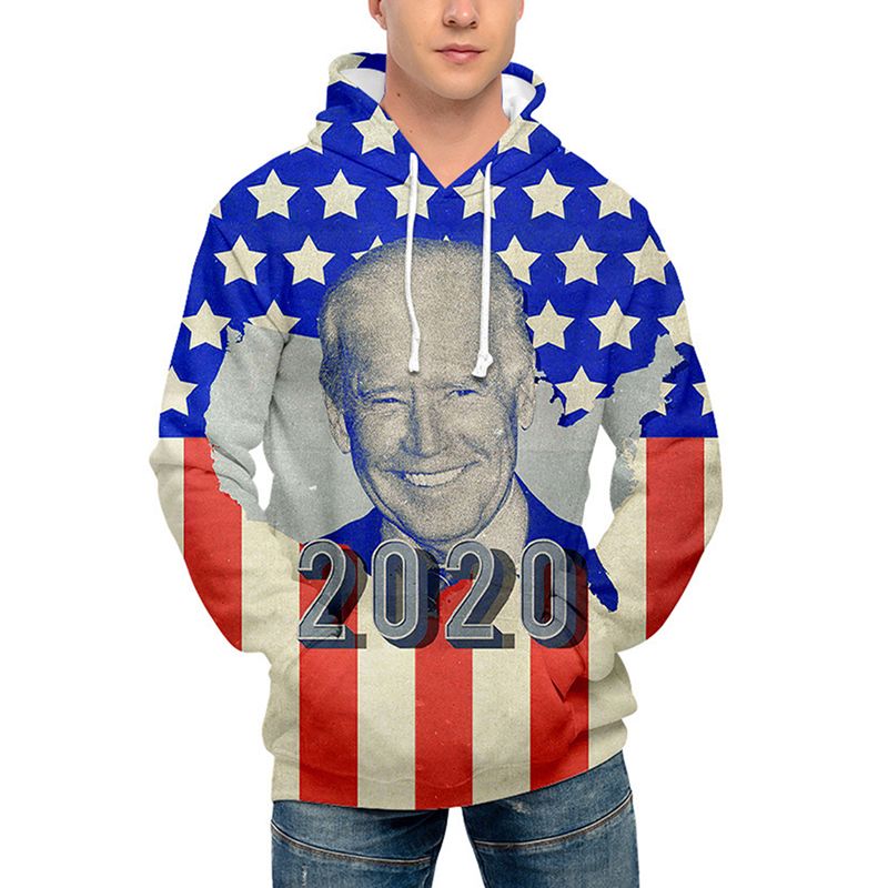 Men Autumn Outfit, 2020 USA Presidential Election Candidate Biden Icon Printed Long-Sleeves Hoodie with Belly Pocket for Boys