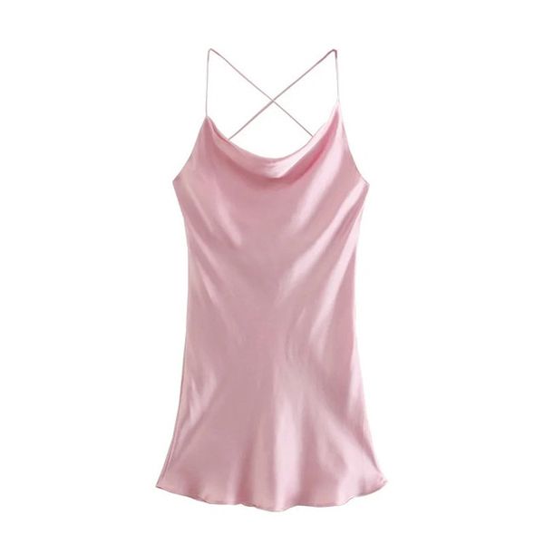 WESAY JESI Za Dresses Women 2021 TRAF Satin Short Dresses Spaghetti Strap  Dresses Club Night Dress Texture Sleeveless Dress