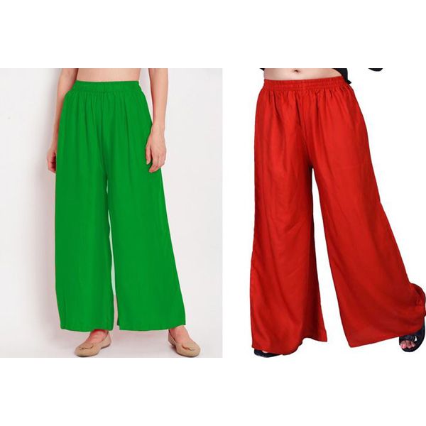 High quality Set Of 2 Solid Cotton Relaxed Women Plazo Pants Wear For Ladies
