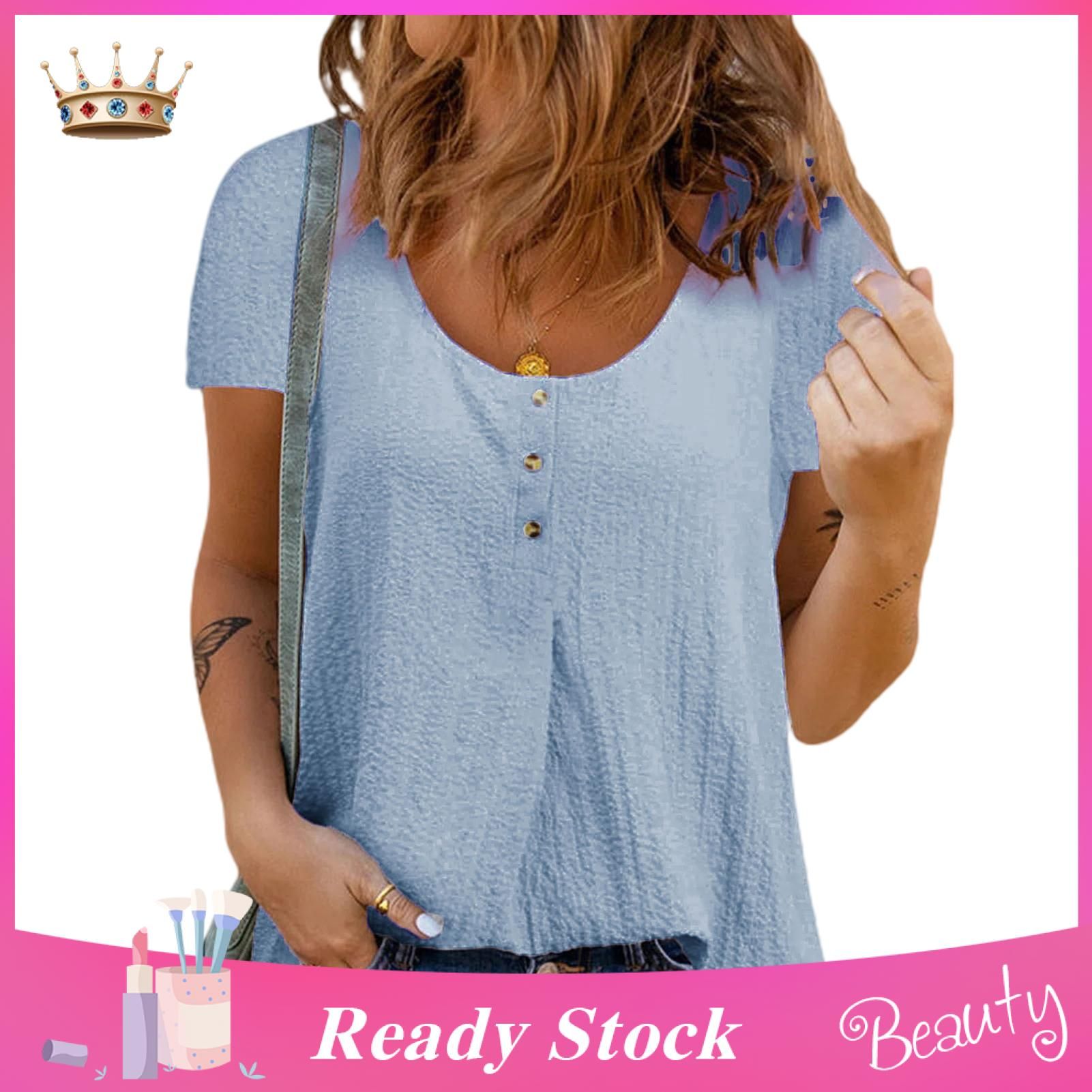 Women T-shirt Comforle Round Neck Short Sleeve Summer T-shirt