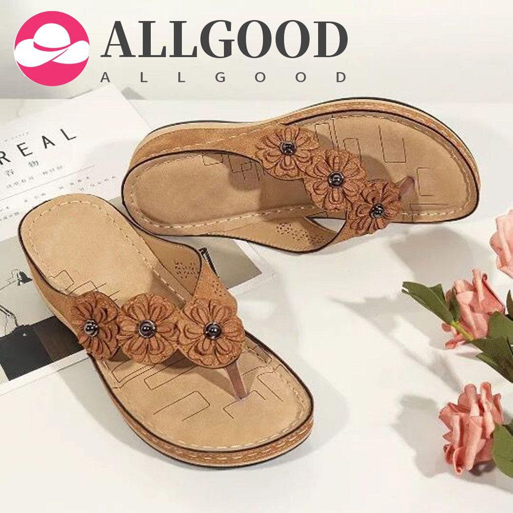 Women Handmade Retro Flowers Sandals Comfortable Flat Bottom Round Head Sandal Summer Casual Ladies Flip Flops