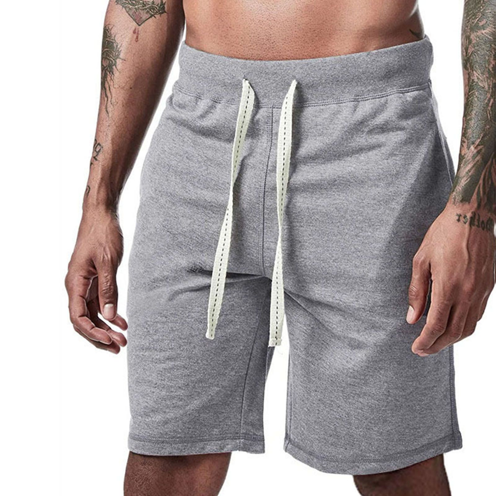 Beach Shorts Solid Color Drawstring Men Loose Pockets All Match Short Pants for Fitness