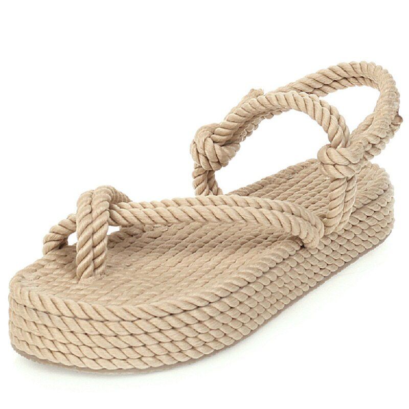 Summer Women's Flat Sandals Casual Rope Wedge Beach Shoes Woman Comfort Platform Sandals For Girls Black Beige Flip-flops
