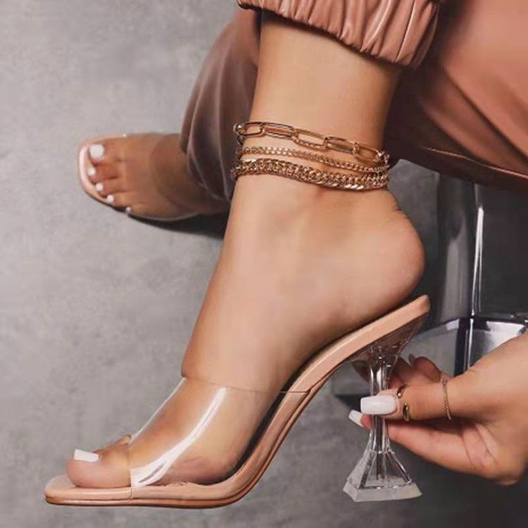 Crystal Clear Shoes Women High Heels Sandals Female Transparent Wedding Beach Slippers Zapatillas Mujer Casa