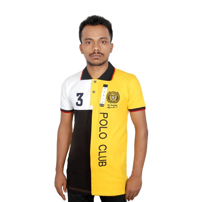 Black And Yellow Cotton New Stylish Polo For Men