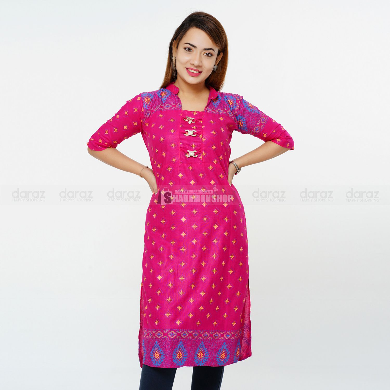 Readymade Stylish Fashionable Hot Kurti Kamiz For Girls Long Pure Soft Linen (1 Pcs) Shadamon Shop Bt-50 - Tops For Girls Long Kurti