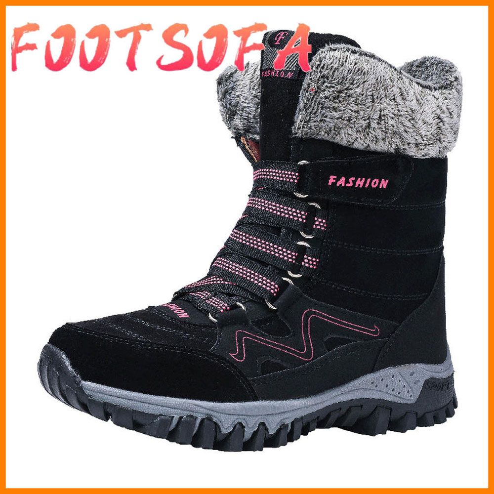 Women Warm Padded Plush Snow Boots Winter Boots Trekking Boots Hiking Winter Boots Non-slip Outdoor with Hook and Loop Botas