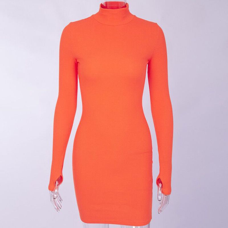 Knitted Turtleneck Sweater Dress Women Winter Bodycon Mini Long Sleeve Casual Warm Dress Short  Club Wear Black Red