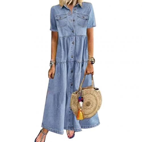 Plus Size Dresses for Women Short Sleeve Dress Casual Loose Pockets on Turn Down Collar Summer Dress Mixi Dress for Women
