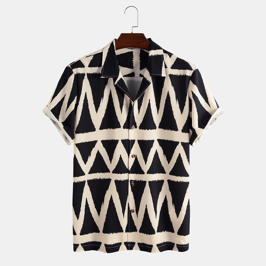 Fashion Diamond Square Printed Shirt Men's Korean Casual Diamond Square Short-sleeved Shirt 2021 Summer Men's Shirt Top