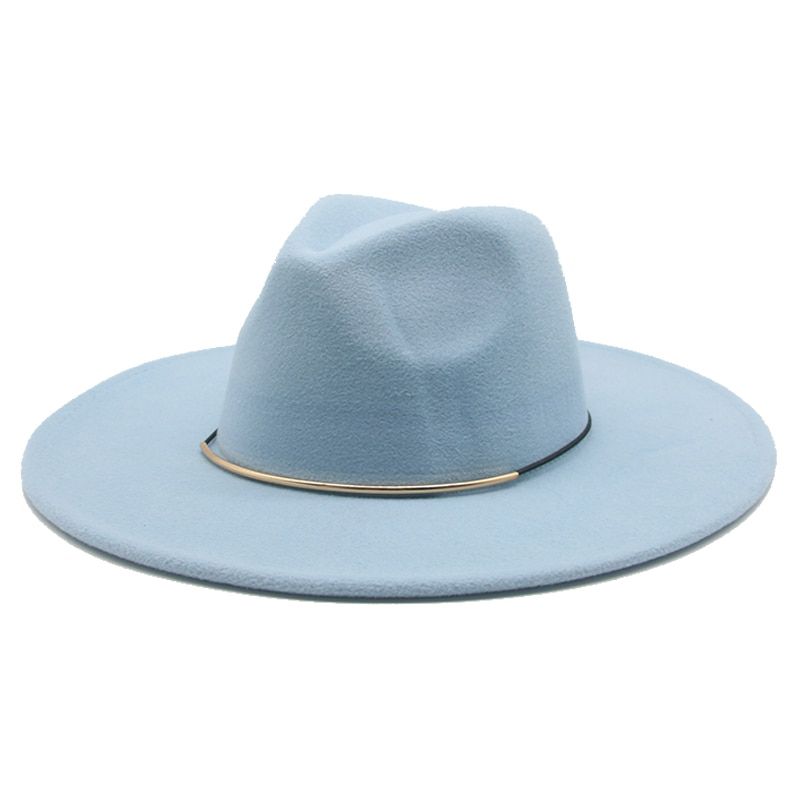 Women Hats Fedora 9.5cm Big Brim Solid Color Band Belt Formal Church Wedding Classic White Winter Hats Men SombrDe Mujer