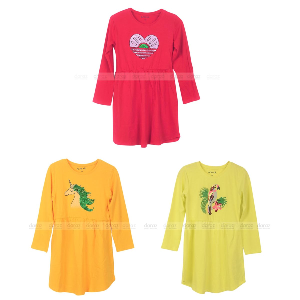 3 Pcs Girls Long sleeve knitted frock combo from 2 years to 8 years.