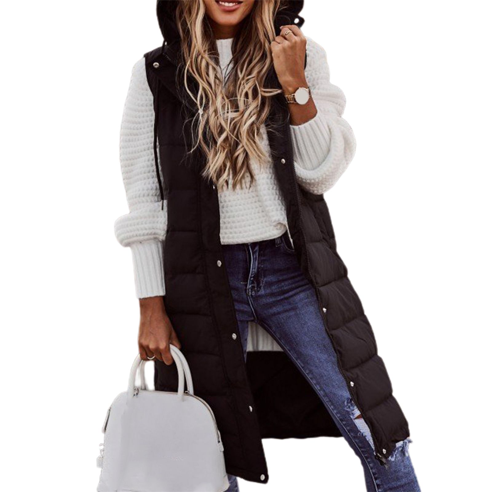 Winter Vest Long Solid Color Zipper Vest