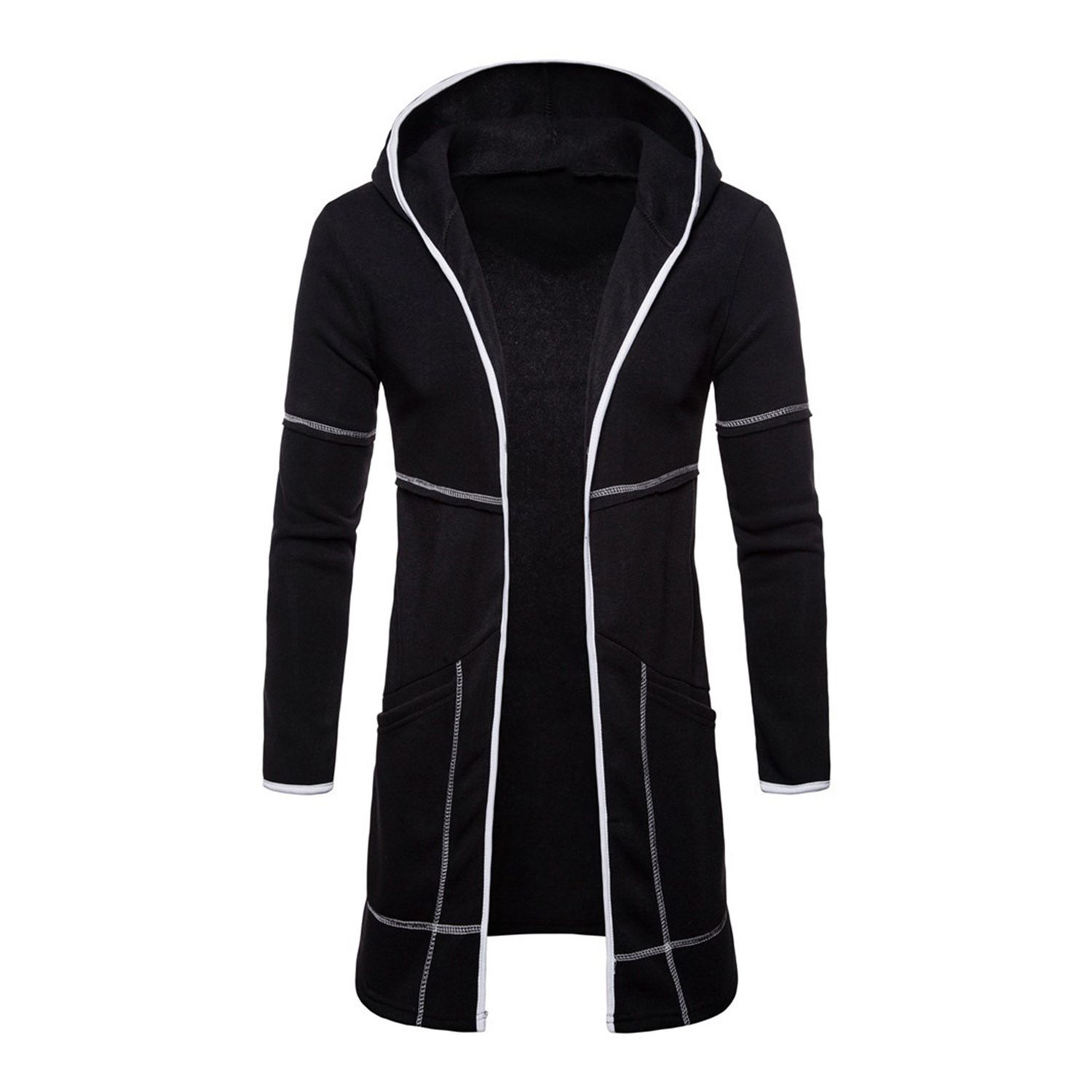 Cardigan Jacket Zipper Closure Mid-Length Hooded Jacket Coat