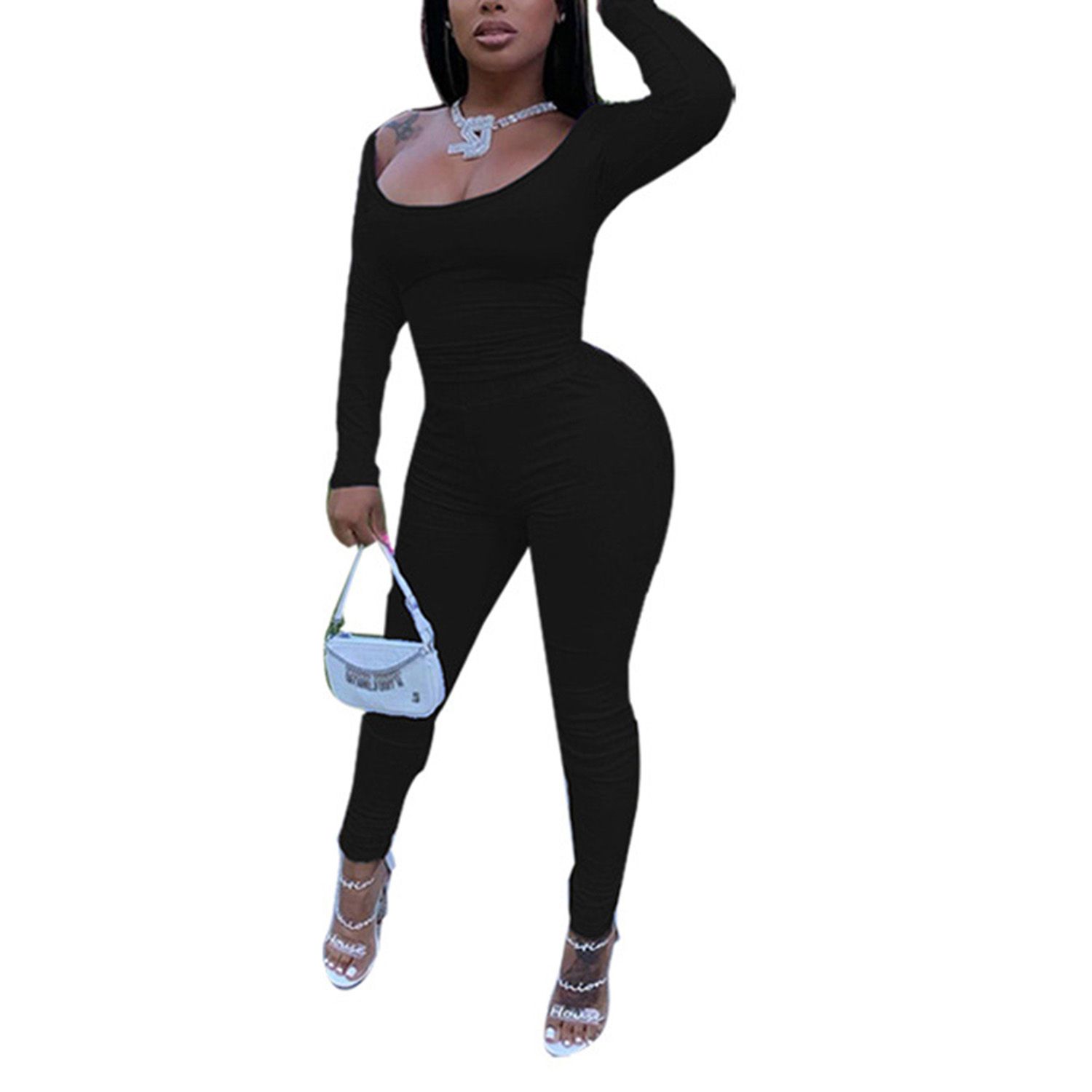 2021 Women's 2 Piece Tracksuit Set, Long Sleeve Scoop Neck Back Knot Top + Elastic Waist Pants Set Lounge