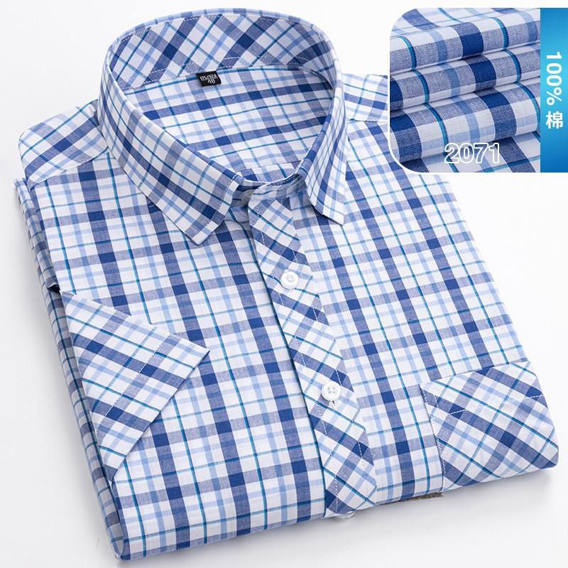 2020  High Quality Summer 100% Cotton Thin Plaid Loose Short Sleeve Casual Dress Shirts Plus Size M L XL -6XL 7XL 8XL
