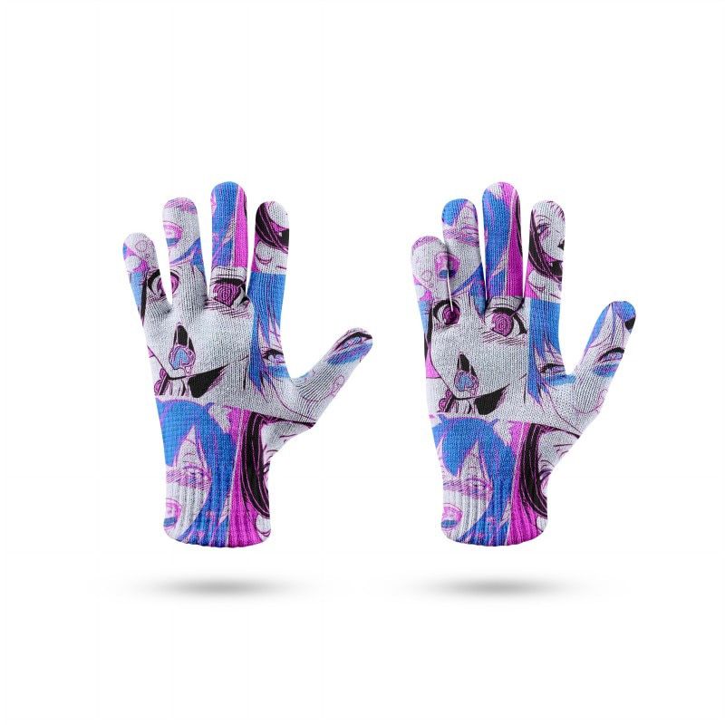 Ladies Knitted Gloves Cartoon Anime Japanese Girl Mitten Gray High Quality Winter Elastic Compression Gloves Durable Mittens