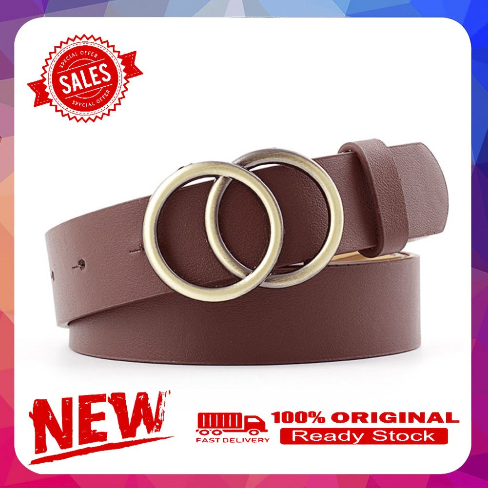 Vist Fox Fashion Women Faux Leather Adjustable Double Round Buckle Waist Belt Waistband