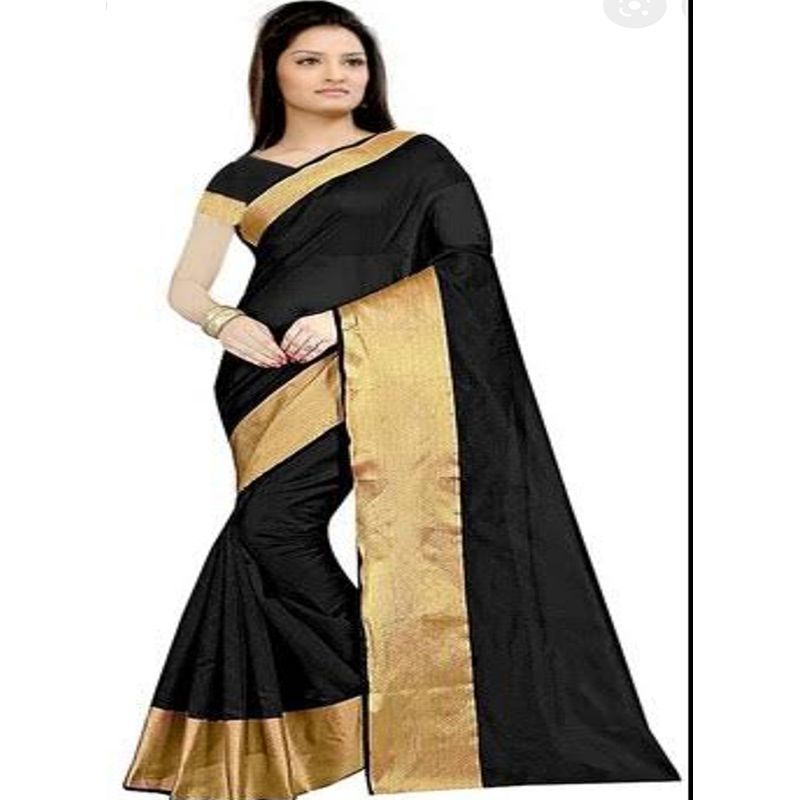 Blackcolor Body & Golden Color Par 12 Hand Half Silk Saree For Women - Sari