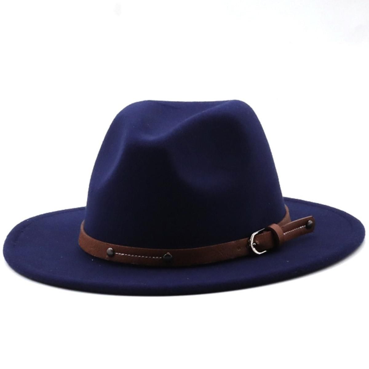 beige/white Wide Brim ple Church Derby Top Hat Panama Solid Felt Fedoras Hat for Men Women artificial wool Blend Jazz Cap