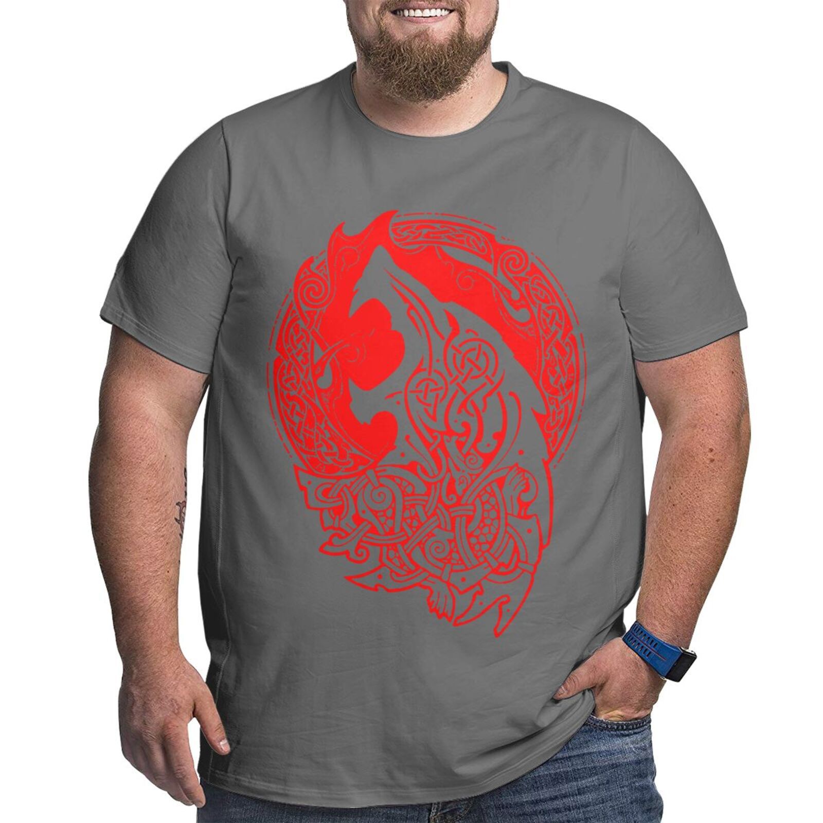 100% Cotton Viking Graphic T Shirts for Big Tall Man Oversized T-shirt Plus Size Top  Tee Men's Loose Large Top Clothing