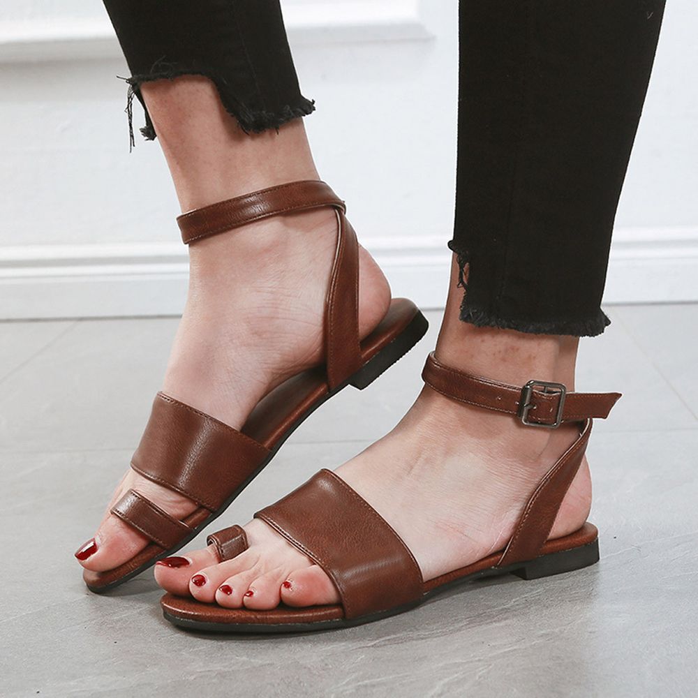 Women's Summer Open Toe Beach  Flat Buckle Strap Sandals Rome Shoes