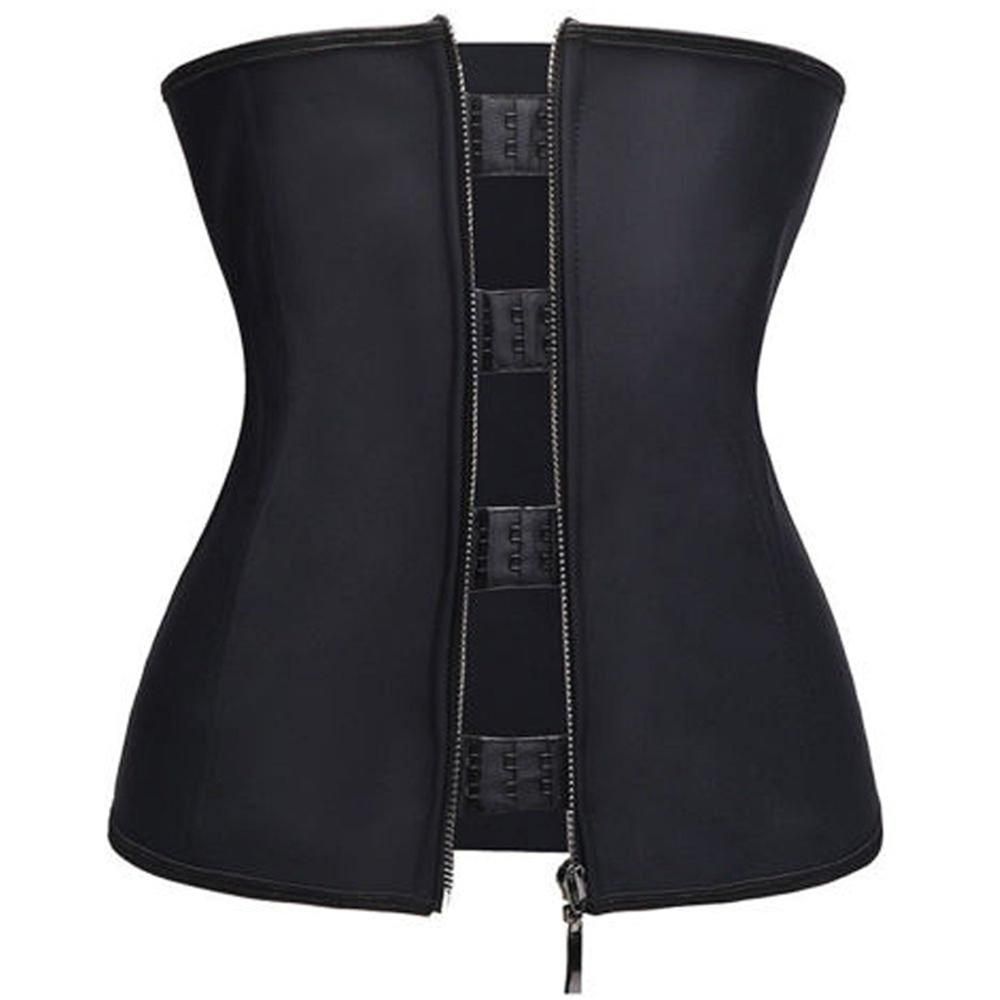 Women Latex Waist Trainer Body Shaper Women Corsets Zipper&Hooks  Shaper Cincher Corset Top Slimming Belt Black Plus Size
