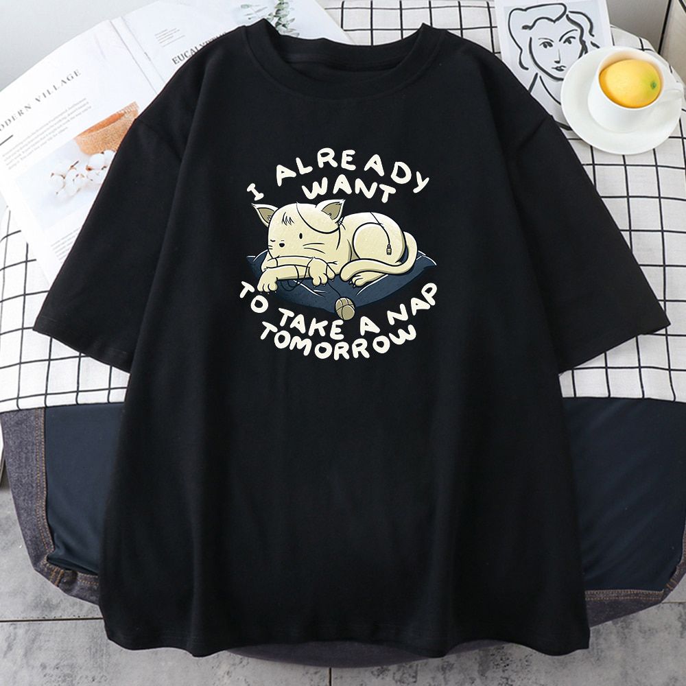 Little Bear Who Need More Sleep Printing Women's Tee Shirts Summer Vintage Clothing Leisure t Shirts Oversize Women's t-Shirts