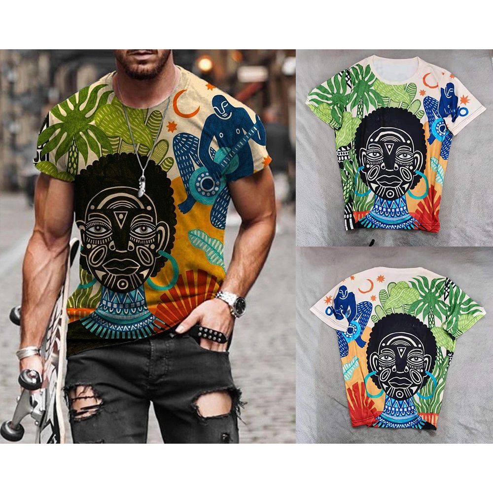 2021 Summer New Mens Oversized Vintage Short Sleeve T Shirts Harajuku Ethnic Printed O Collared Tshirts Camisetas Hombre Verano