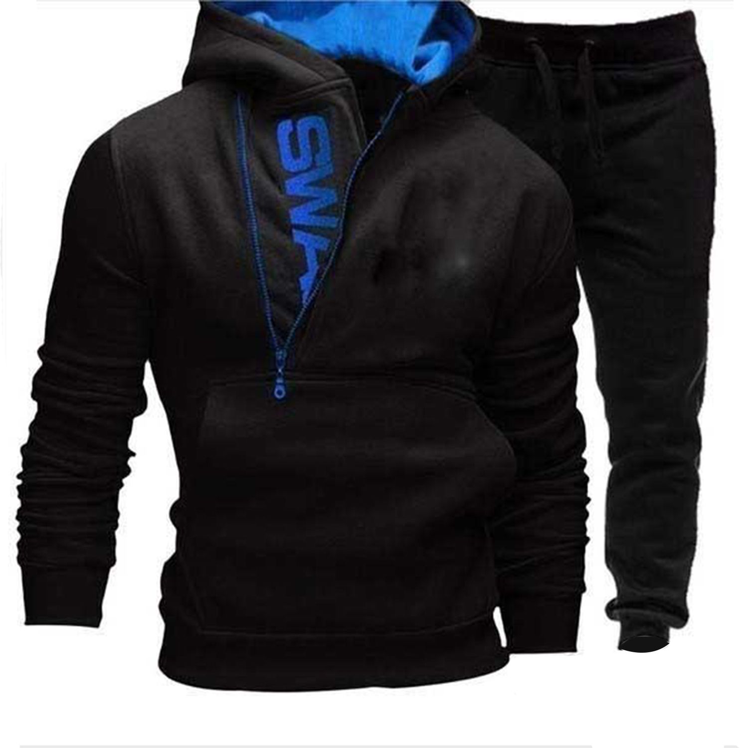 Hoodie Pants Set Contrast Color Patchwork Sweatshirt Elastic Waist Sweatpants