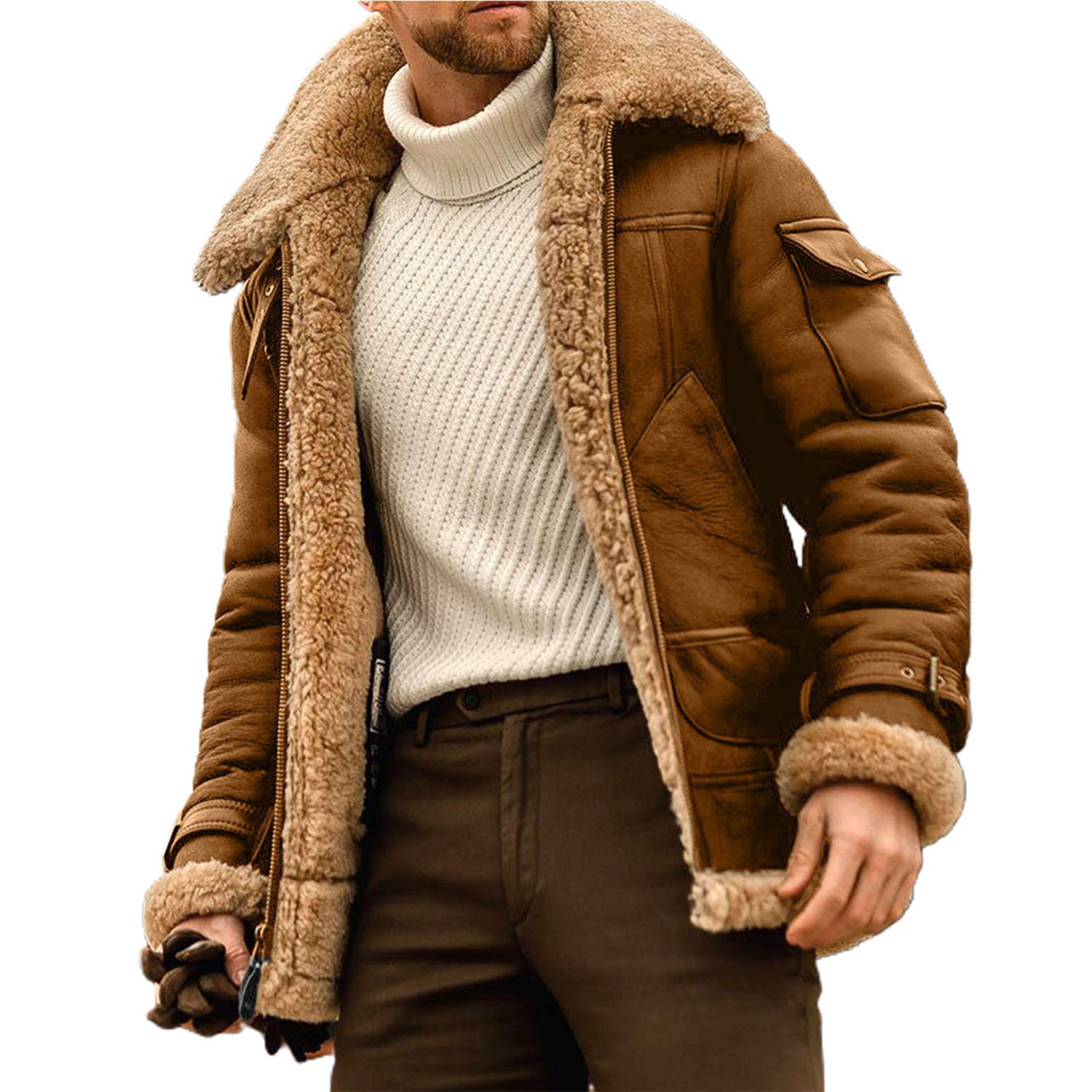 Winter Jacket Turn-down Collar Zipper Closure Winter Coat