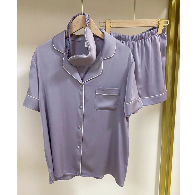 Summer Short Loungewear Homewear Solid Satin Silk  Short Sleeve Sleepwear Pjamas Ladies Home Clothes
