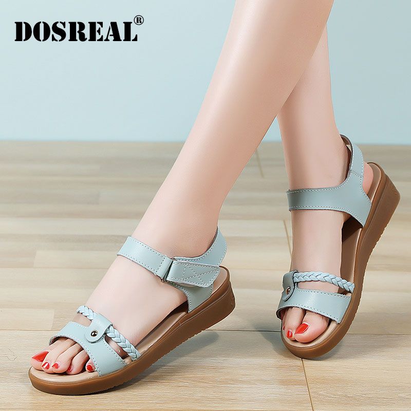 Korean Sandals Women Leather Shoes  Soft Sole Beach Sandals Flats Casual White Platform Shoes For Women