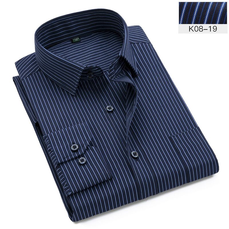 Vertical Striped Mens Dress Shirts Long sleeve classic collar Regular Fit business Men's Work Shirt Oversized 8XL Man Clothes