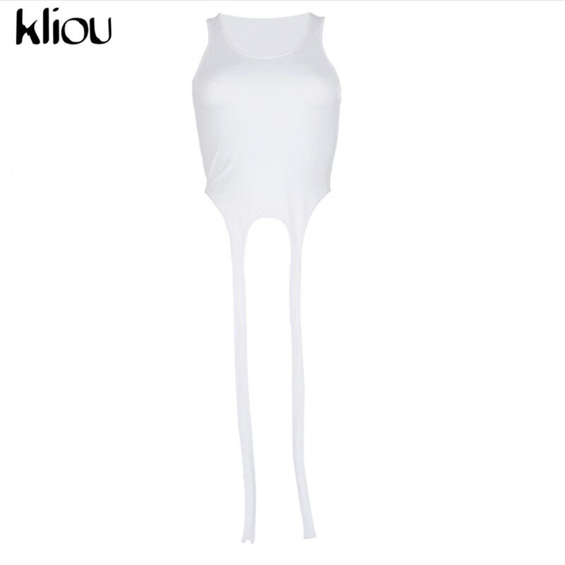 Kliou Ribbons Solid Street Style Tank Tops Women Summer Casual Sleeveless Skinny Slim Active Female Simple Hot Vest