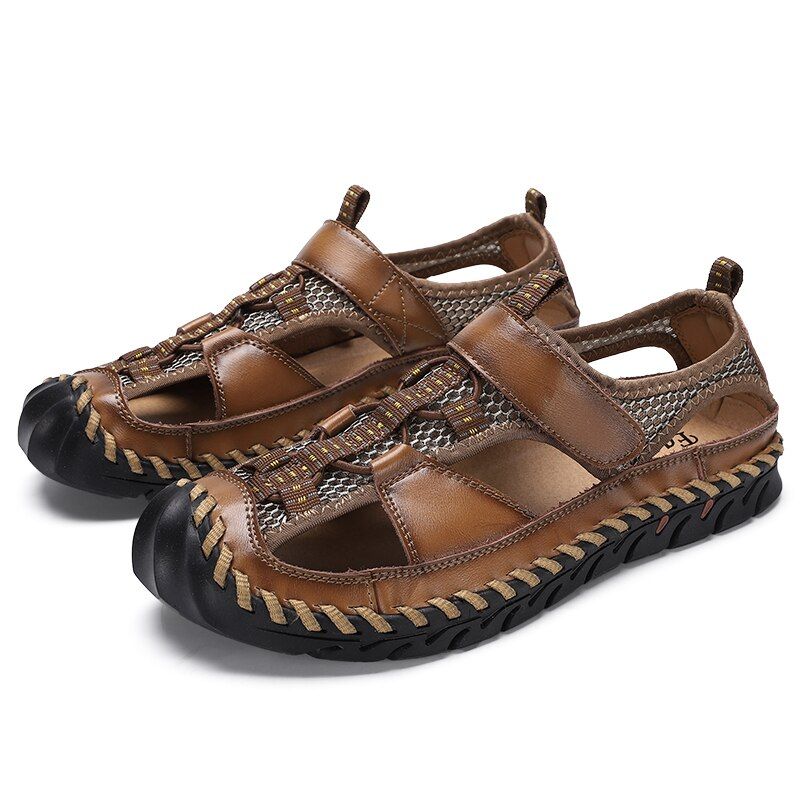 Men Brand  Leather Summer New Casual Flat Sandals Roman Beach Footwear Male Sneakers Low Wedges Shoes Big Size 38-48
