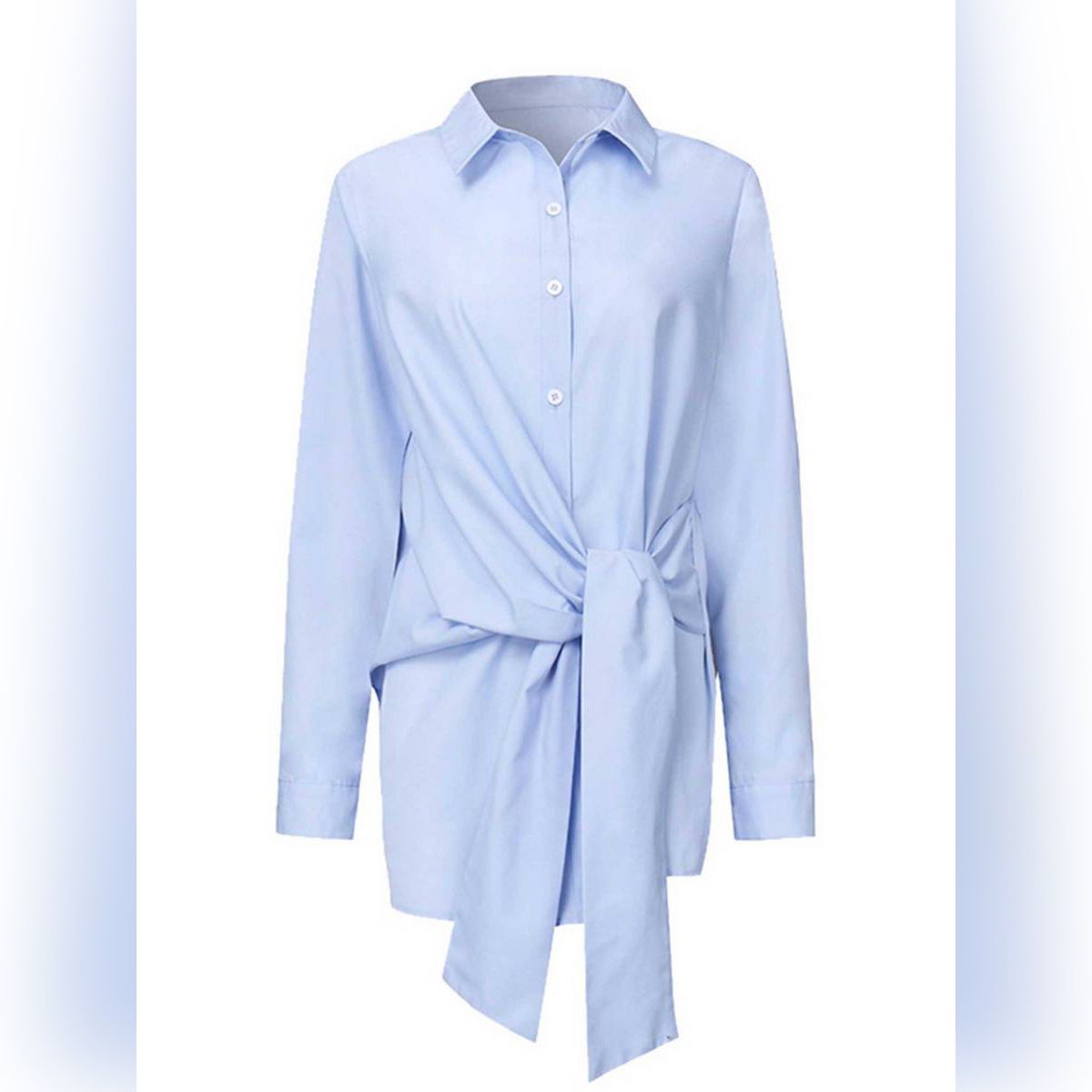 Ladies Temperament Solid Color Blouse, Summer Autumn Girls Personalized Knotted Shirt Female Lapel Long Sleeve Top Clothing