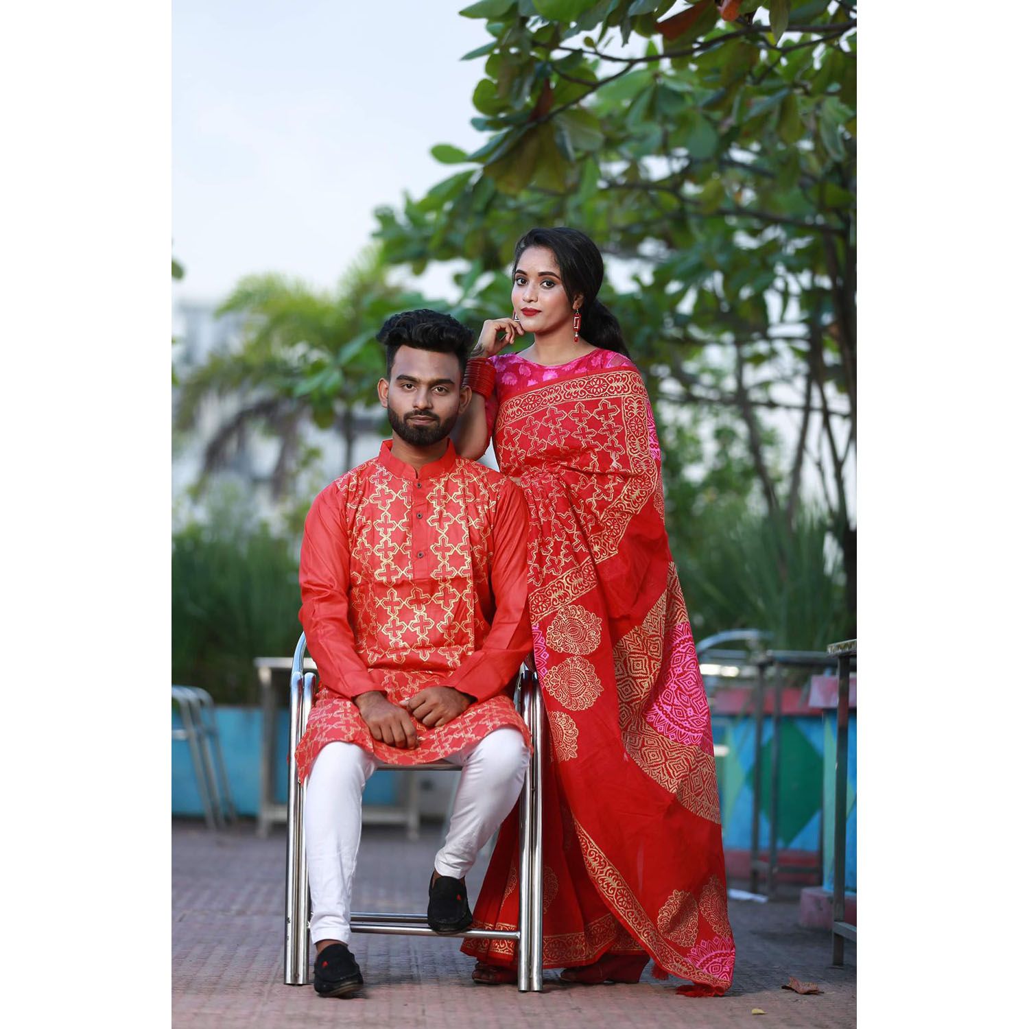New Exclusive Designer Half Silk Share And Dhupiyan Panjabi For Combo Couple Dress