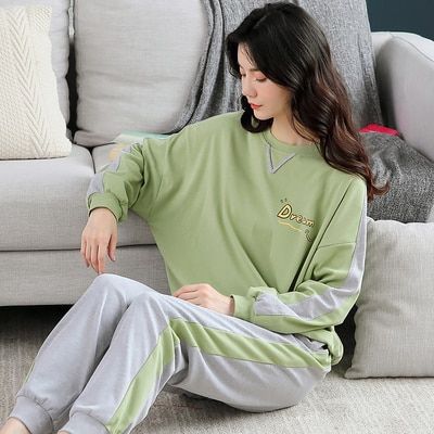 Autumn Winter Cotton Cartoon Pajamas Set Women Pyjamas Homewear Long sleeve Sleepwear Plus size Home Clothes Night suit Female