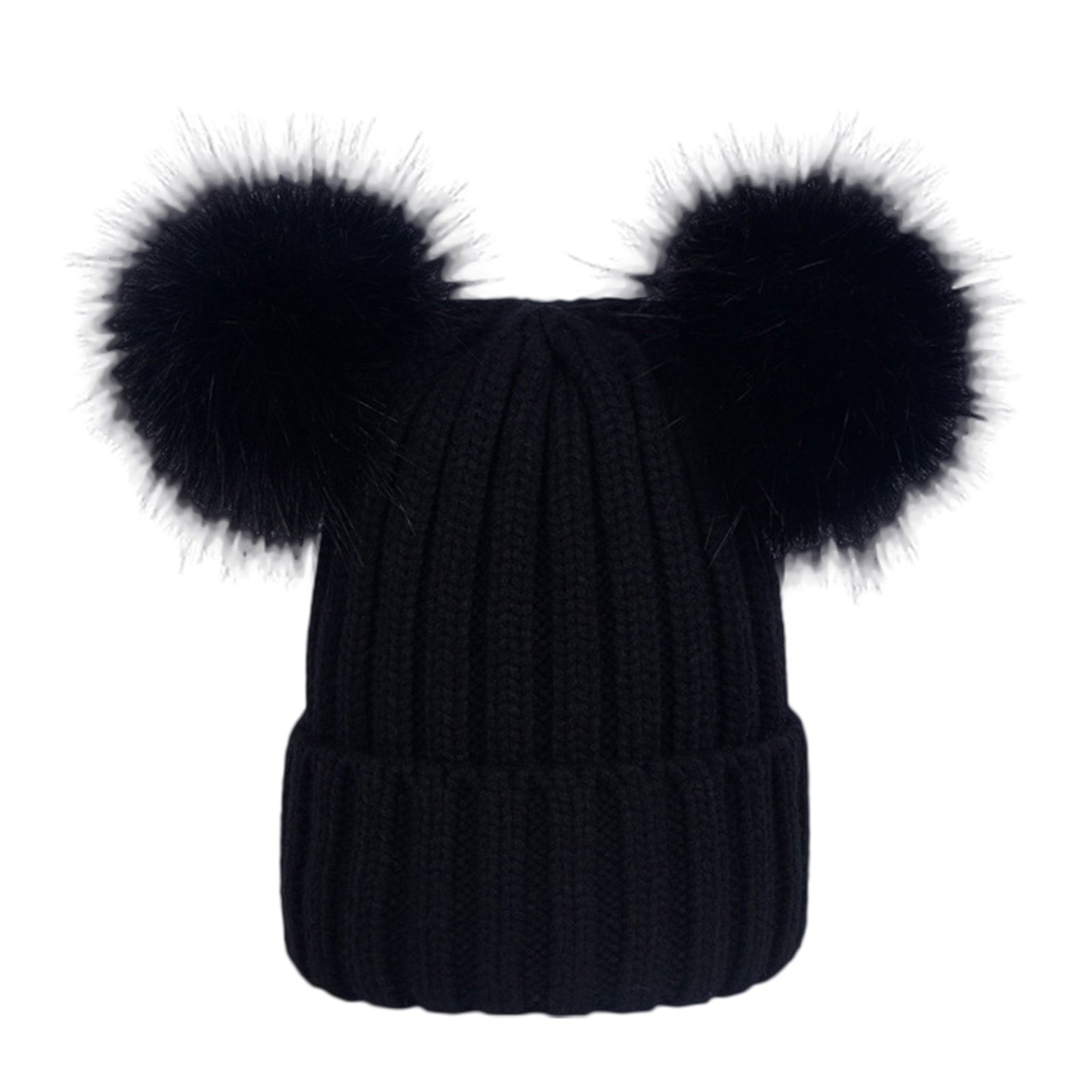 Child Hat Solid Color Fluffy Pompoms Beanie Cap
