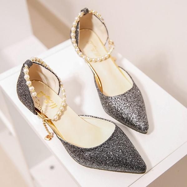 Women Summer Fashion Slippers Crystals Bling Sandals Elegant High Heels Point Toe Shoes