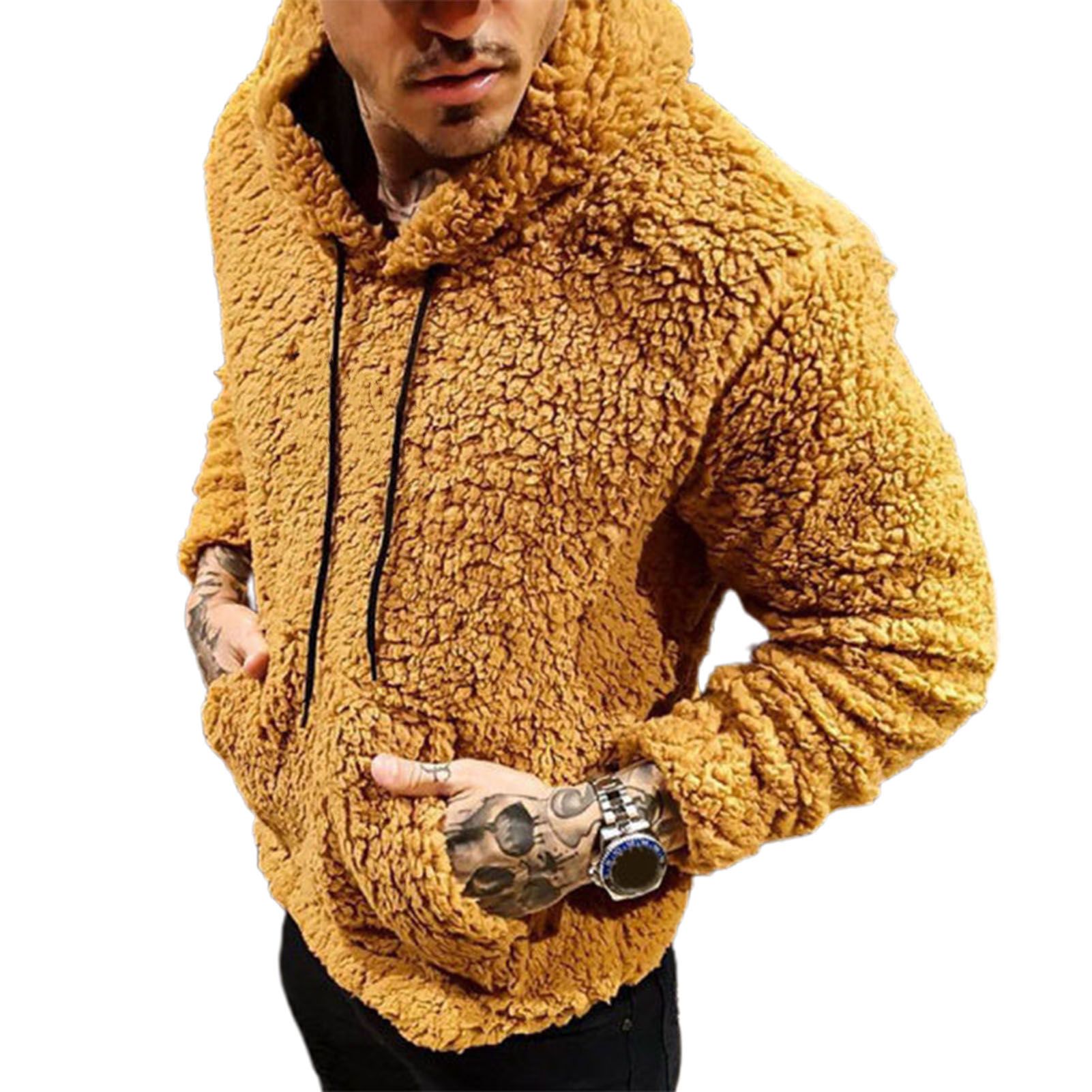 Winter Hoodie Long Sleeve Wear-resistant Plush Men Hoodie