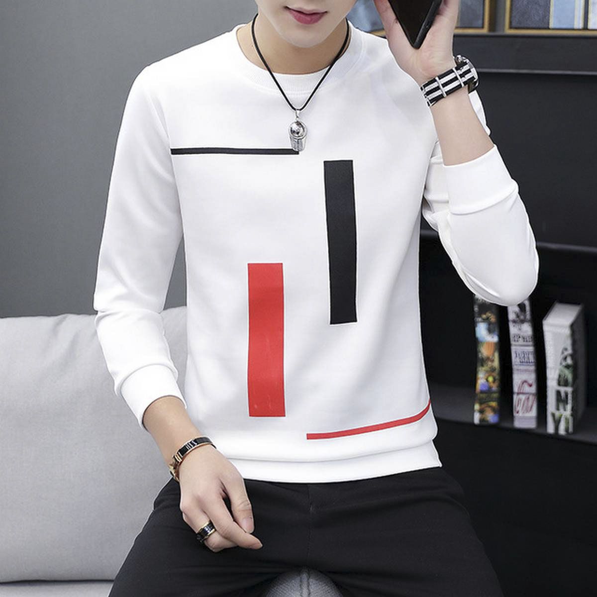White Cotton Full  Sleeve T Shirt For Men