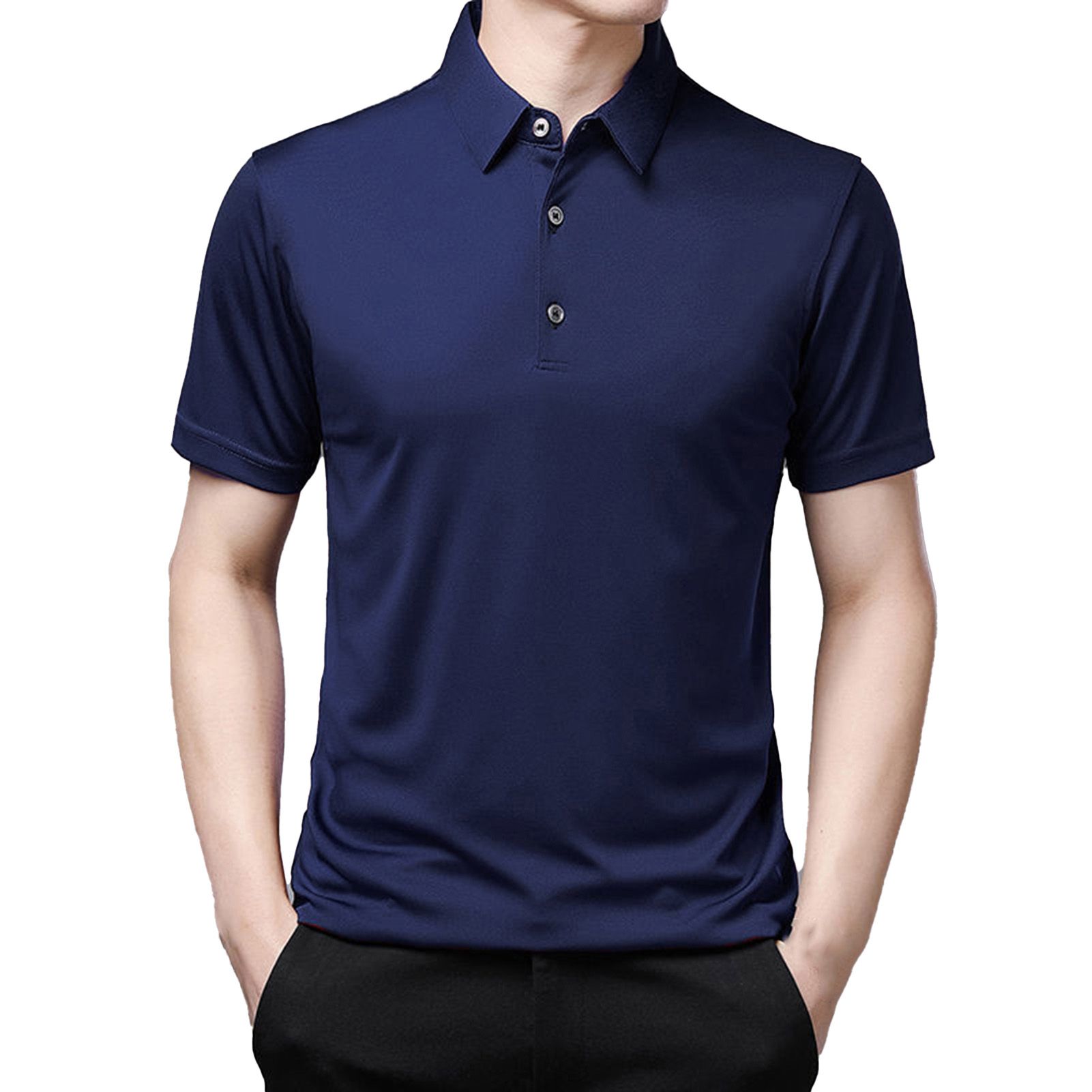 Men Shirt Solid Color Short Sleeve Summer Lapel Buttons Top for Dating