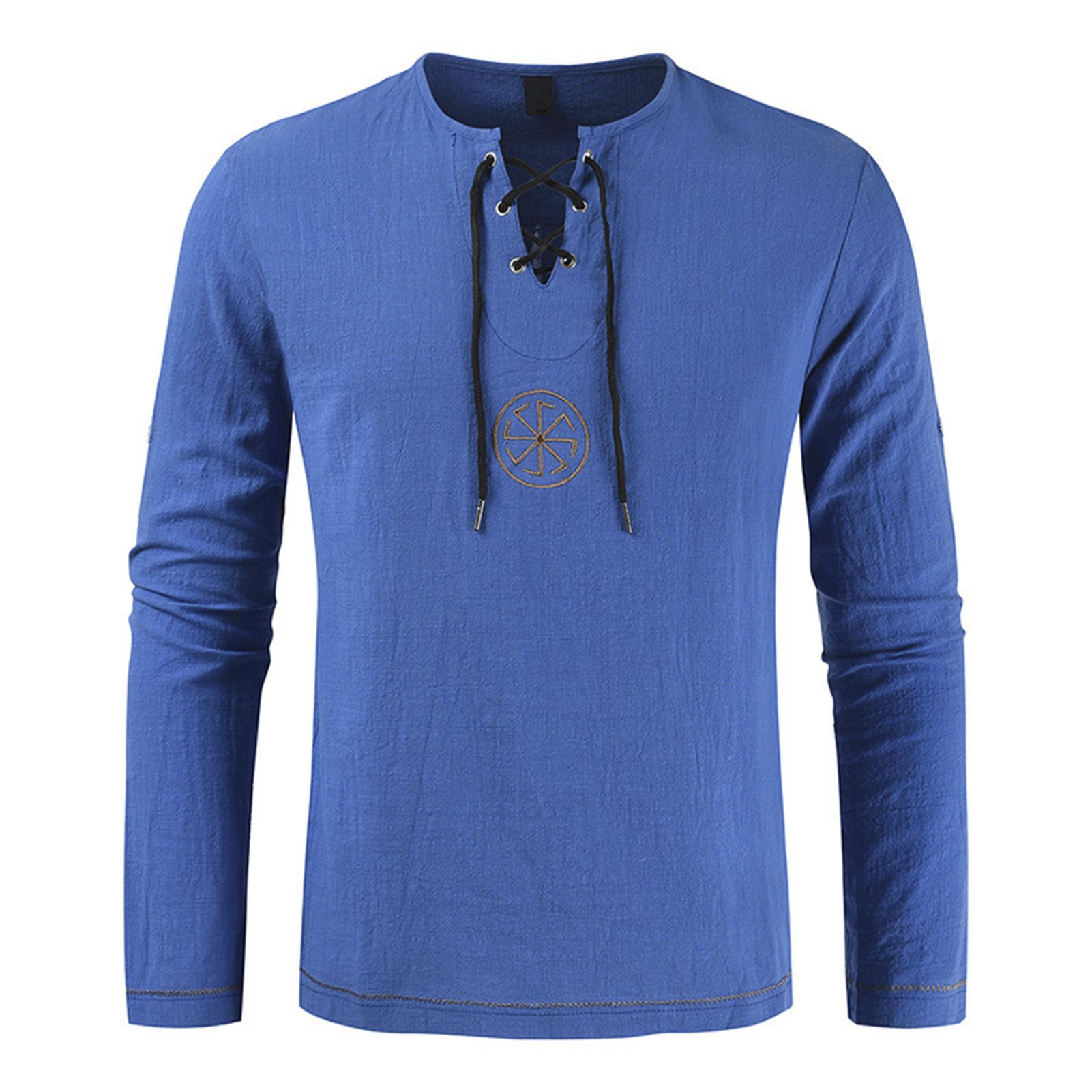 Autumn Top Casual Pure Color Lace Up Men Top
