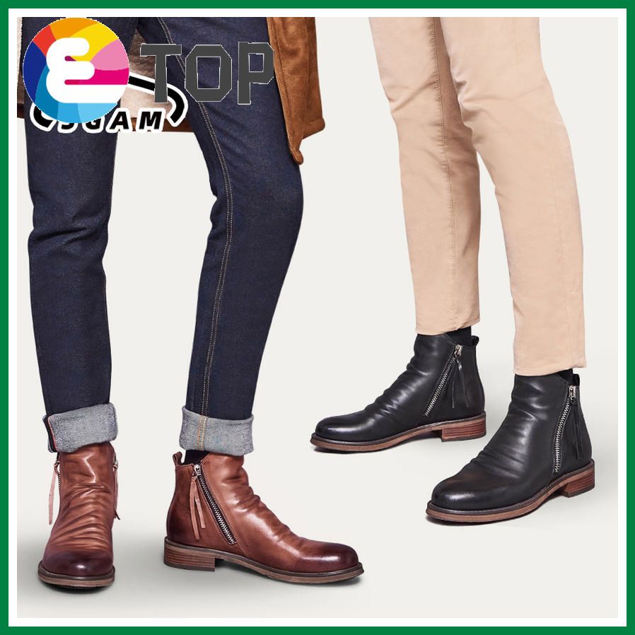 Men Handmade Zipper Knight Ankle Boots British Vintage Style Casual Shoes