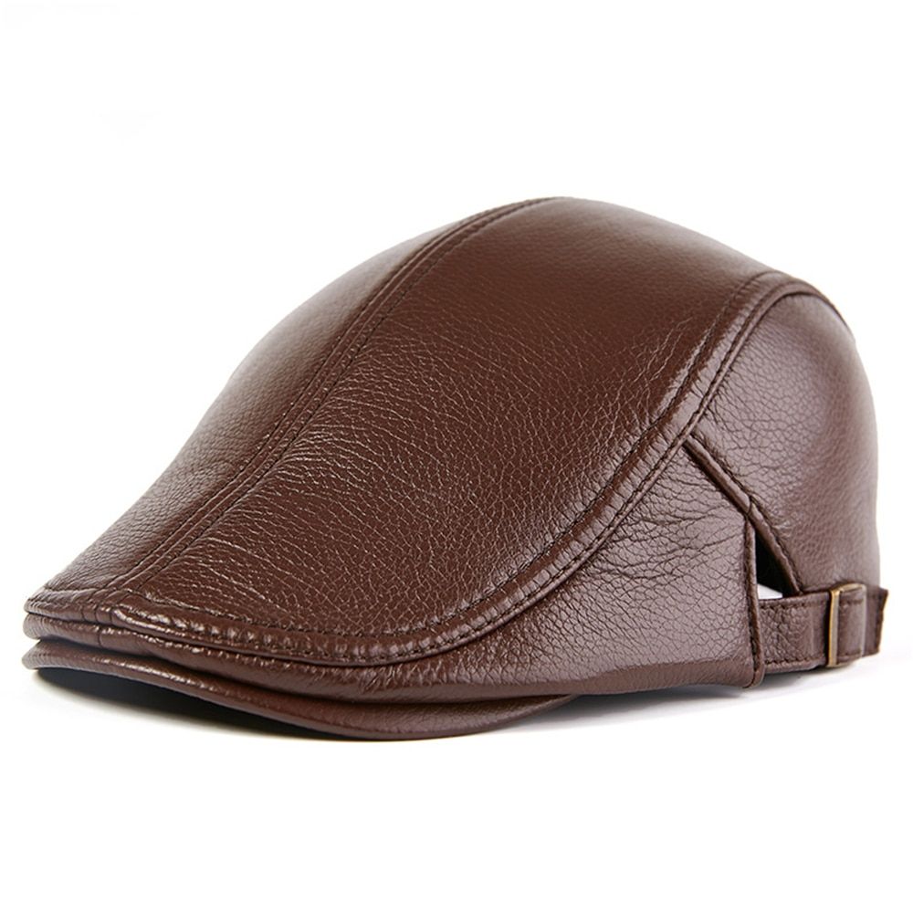 Men Beret Hat Leather Flat Cap Sheepskin Autumn Winter Male Brown Adjustable High Quality Gatsby Mens Beret Caps