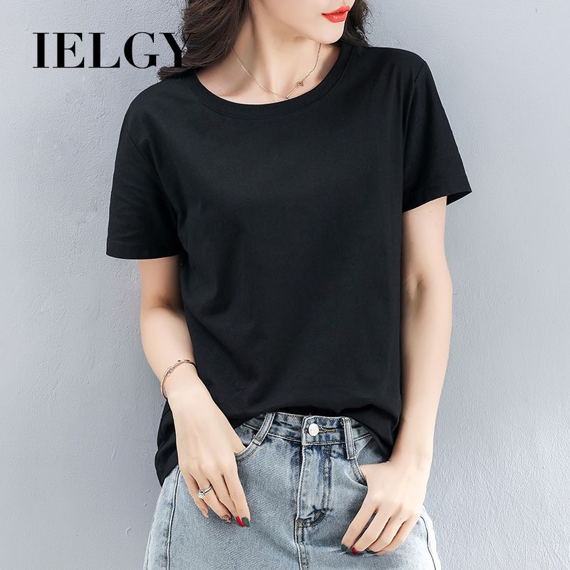IELGY Loose solid color short-sleeved T-shirt female