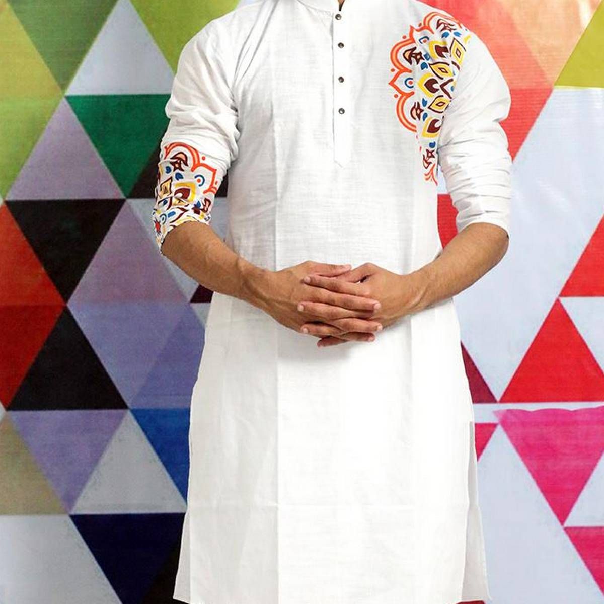 White Cotton Regular Fit Long Panjabi for Men